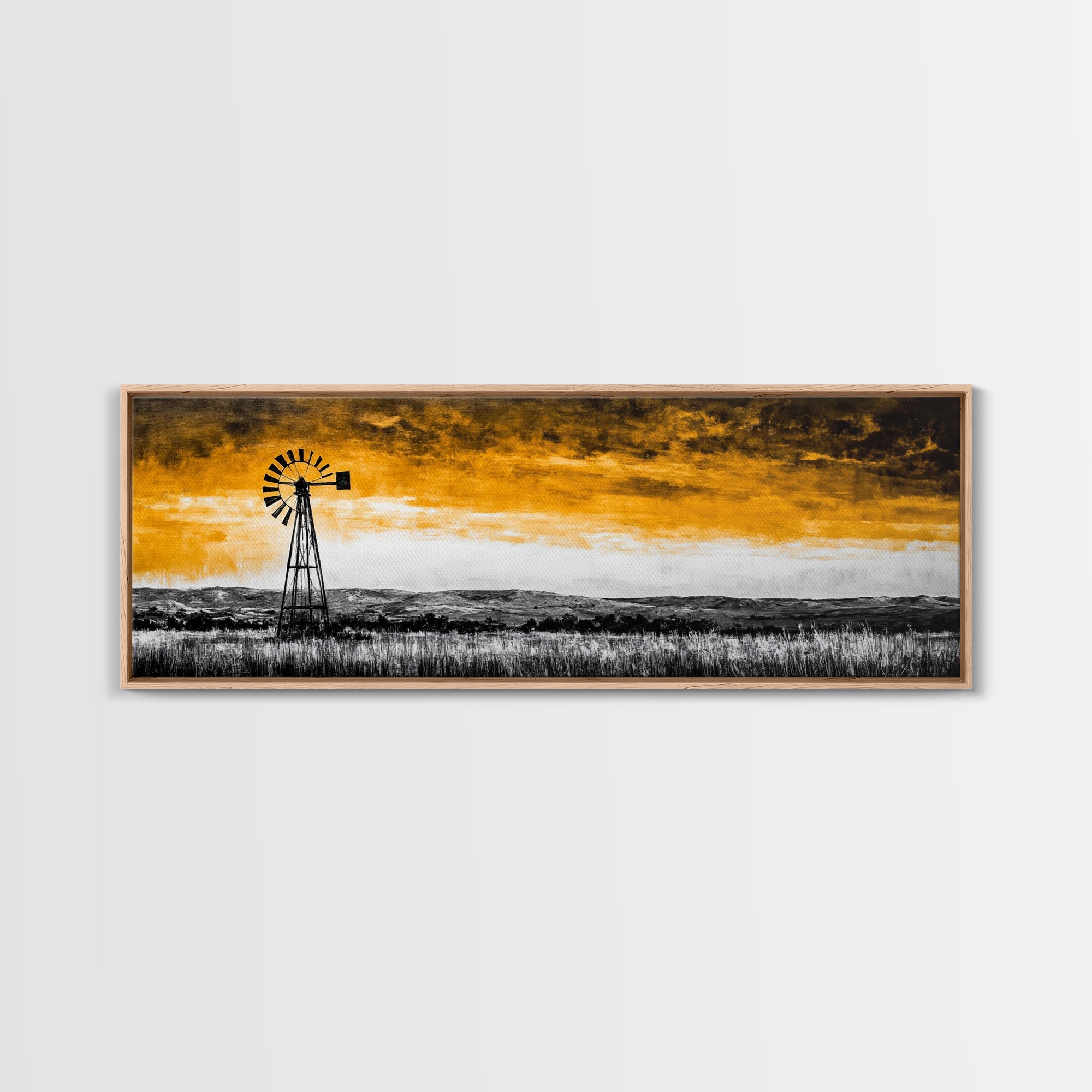 Windmill Art, Rustic Landscape, Farmhouse Decor, Vintage Western, Canvas Print, Autumn Wall Art, Country Home, Living Room