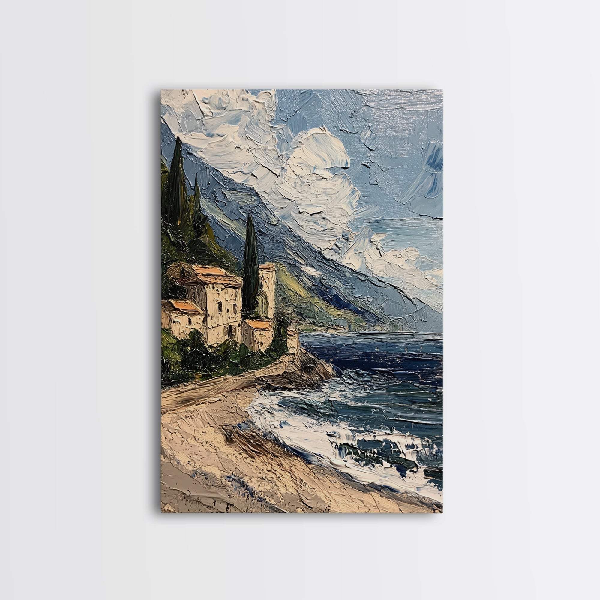 Italy Wall Art - Modern Minimalist Home Decor - Italian Seaside Seascape Print - Impasto Style Print - Home Decor