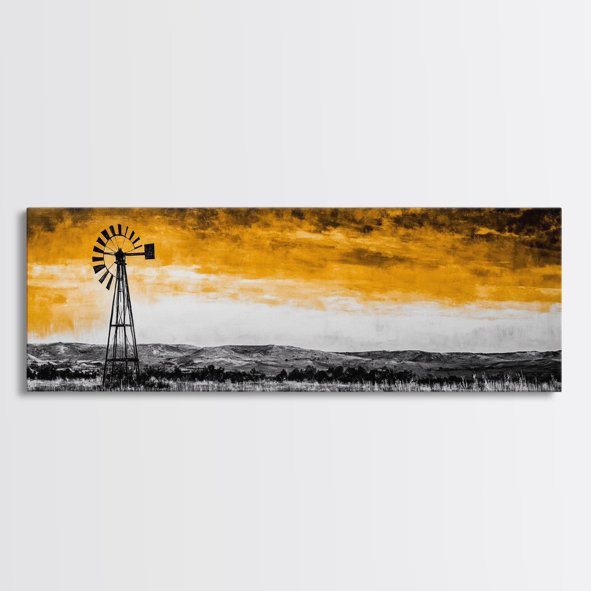 Windmill Art, Rustic Landscape, Farmhouse Decor, Vintage Western, Canvas Print, Autumn Wall Art, Country Home, Living Room