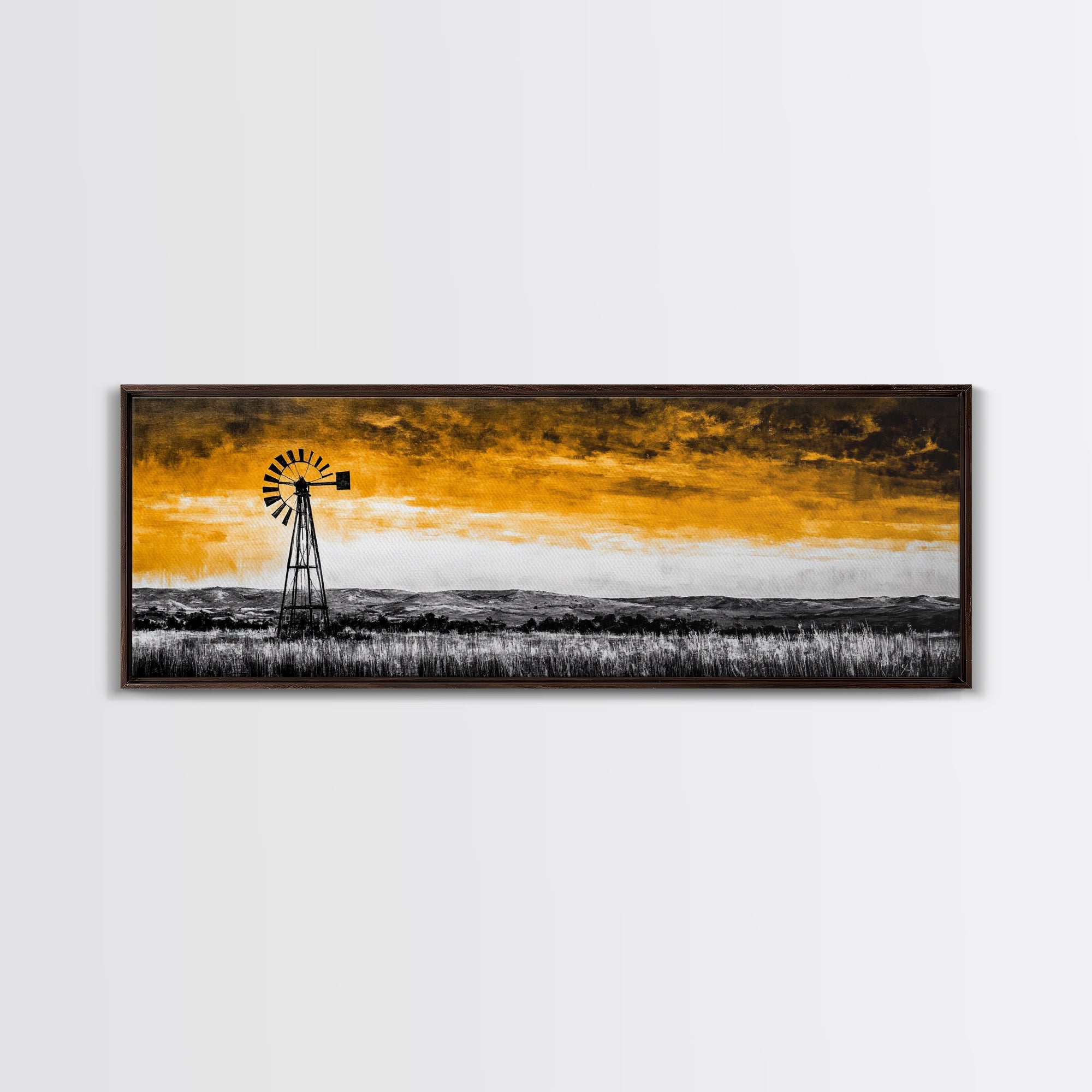 Windmill Art, Rustic Landscape, Farmhouse Decor, Vintage Western, Canvas Print, Autumn Wall Art, Country Home, Living Room