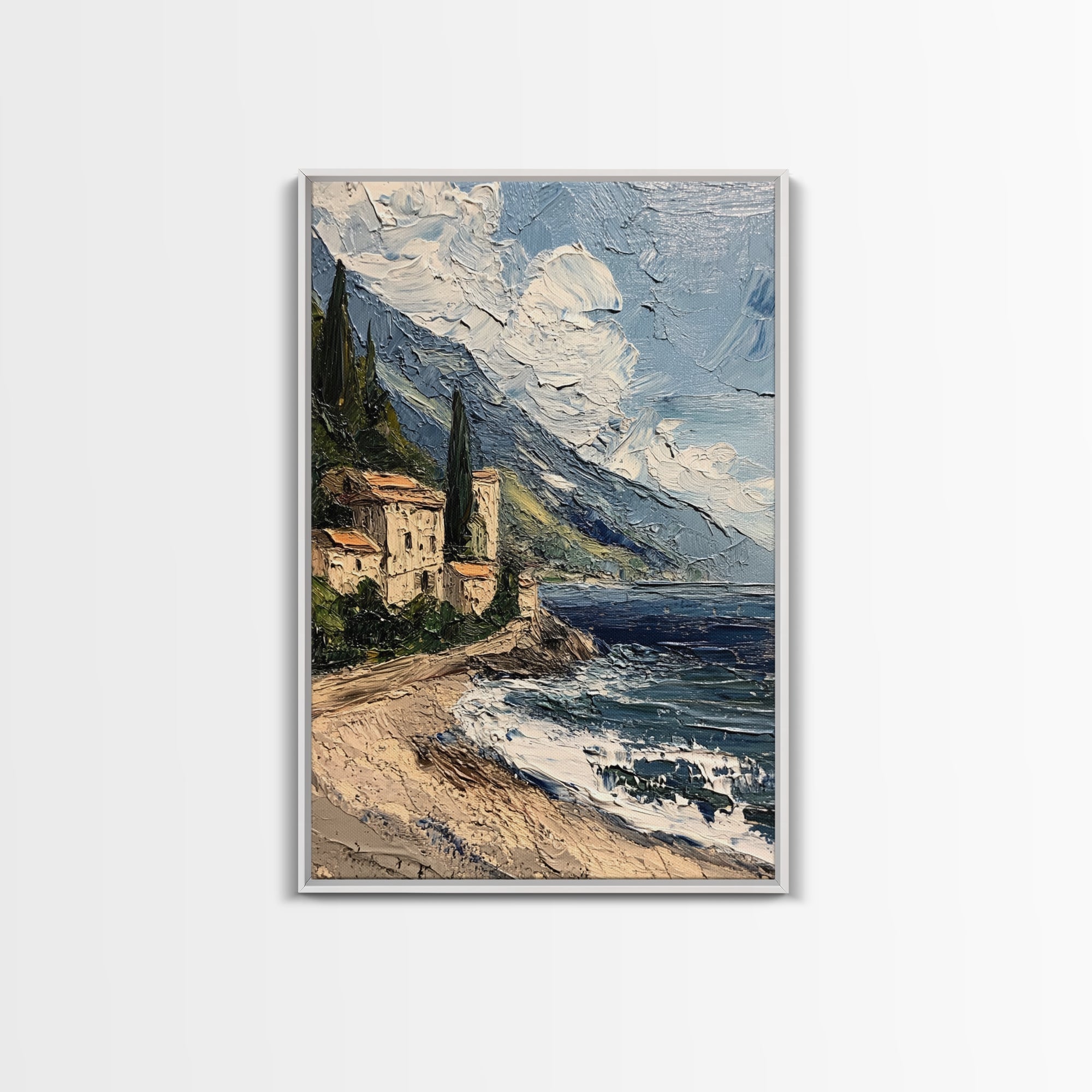 Italy Wall Art - Modern Minimalist Home Decor - Italian Seaside Seascape Print - Impasto Style Print - Home Decor