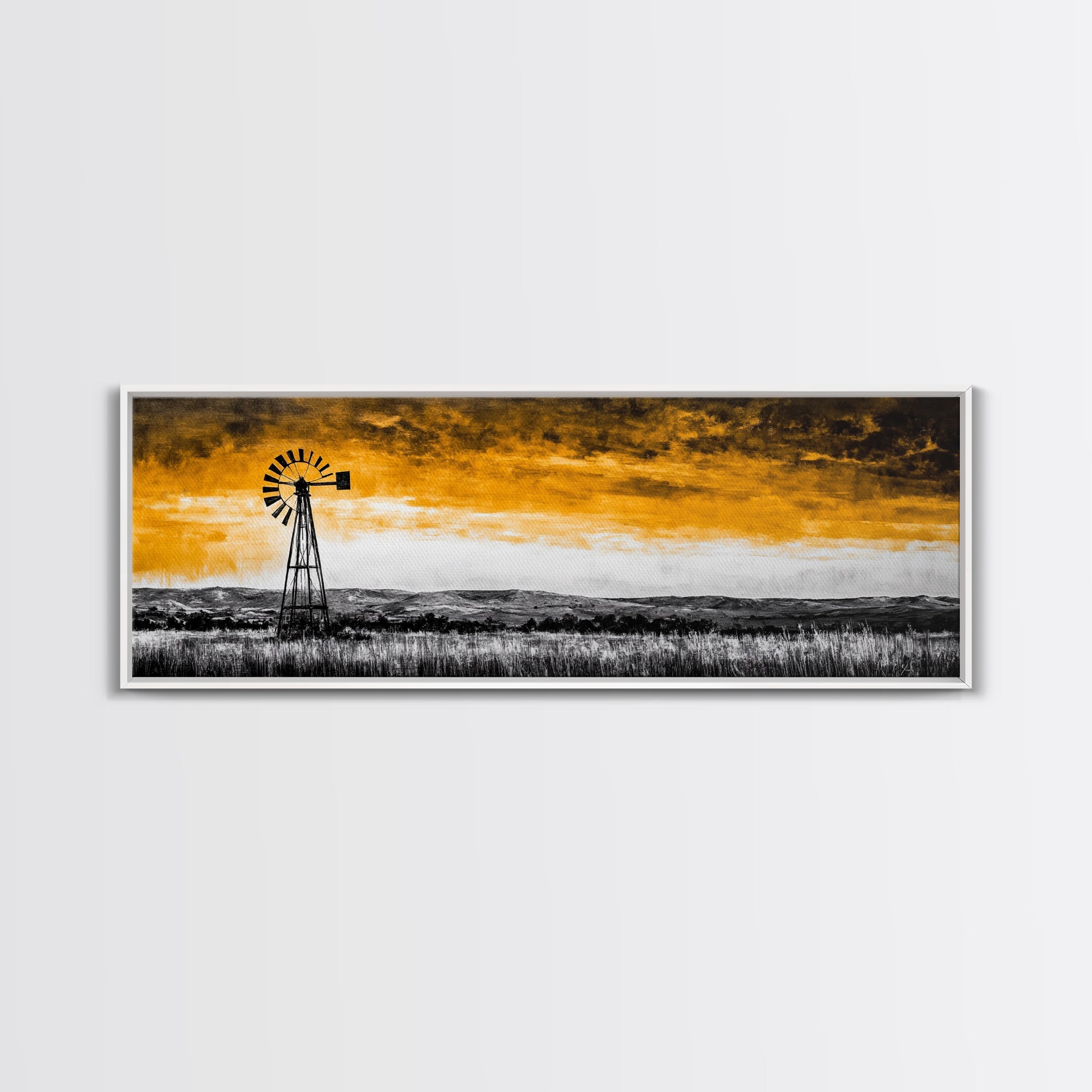 Windmill Art, Rustic Landscape, Farmhouse Decor, Vintage Western, Canvas Print, Autumn Wall Art, Country Home, Living Room