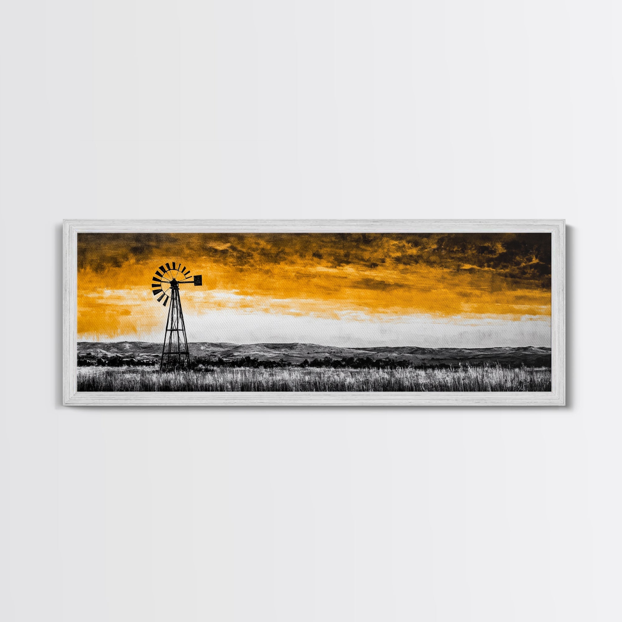 Windmill Art, Rustic Landscape, Farmhouse Decor, Vintage Western, Canvas Print, Autumn Wall Art, Country Home, Living Room