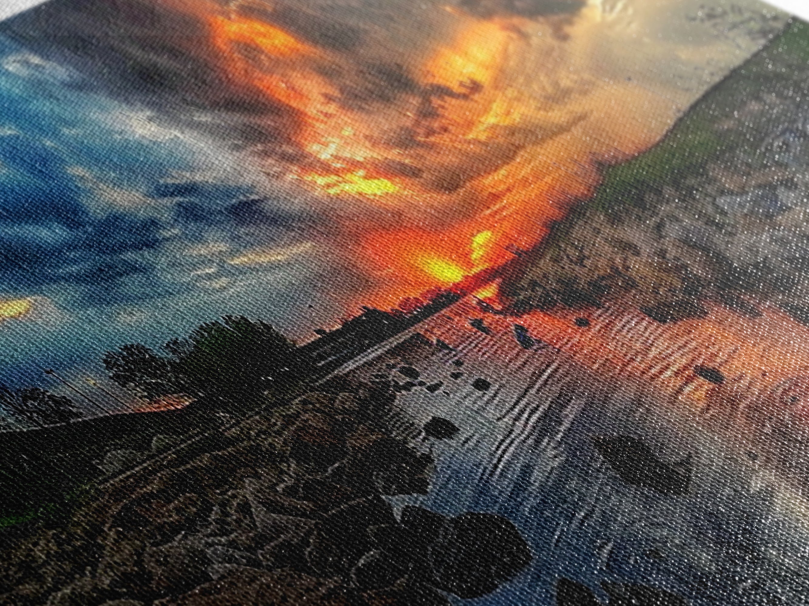 Sunset Over A Rocky River, Framed Canvas Print, Landscape Photography Style Wall Art, Beautiful Home Decor