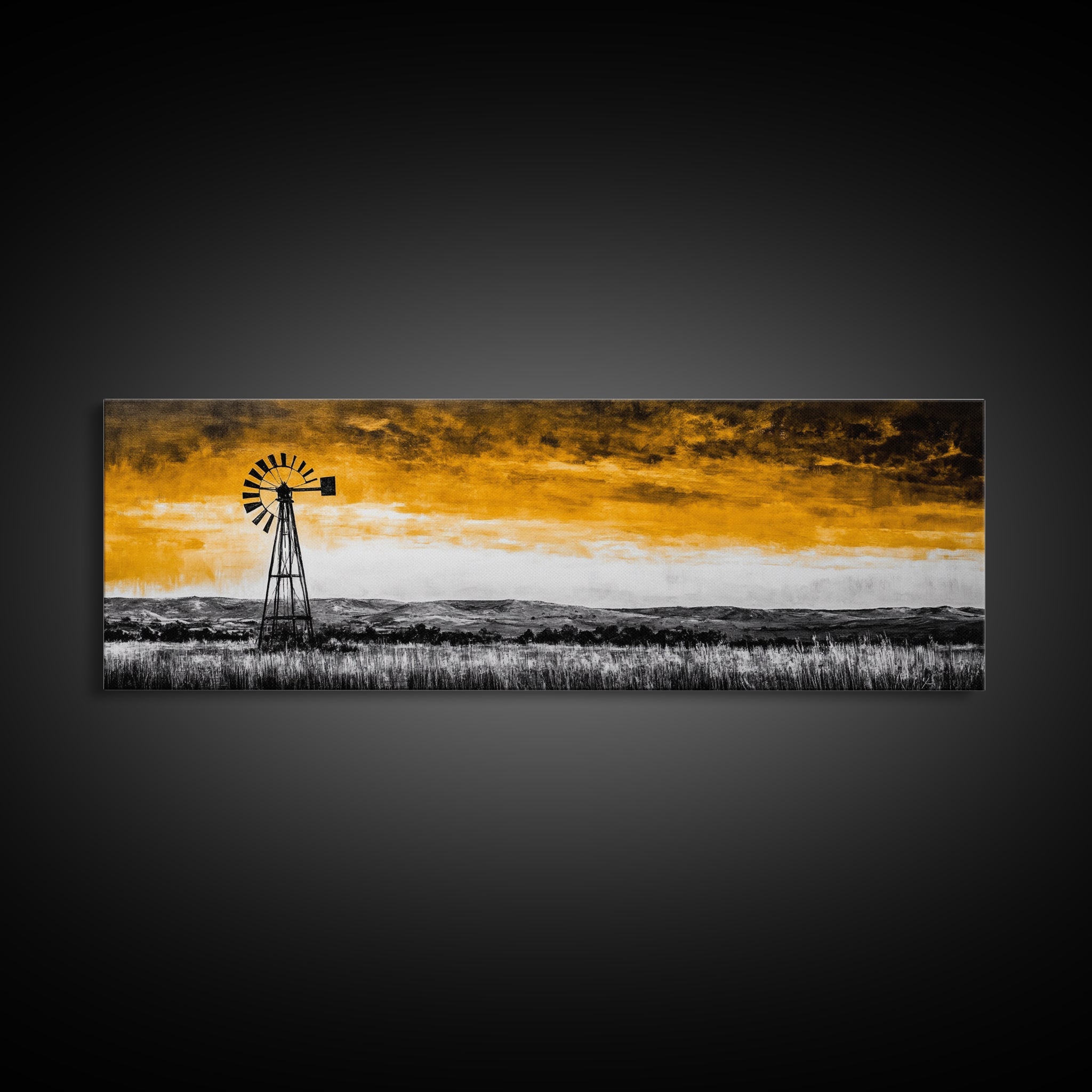Windmill Art, Rustic Landscape, Farmhouse Decor, Vintage Western, Canvas Print, Autumn Wall Art, Country Home, Living Room