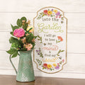 Into the Garden Embossed Floral Metal Sign for Farmhouse Wall & Porch Decor