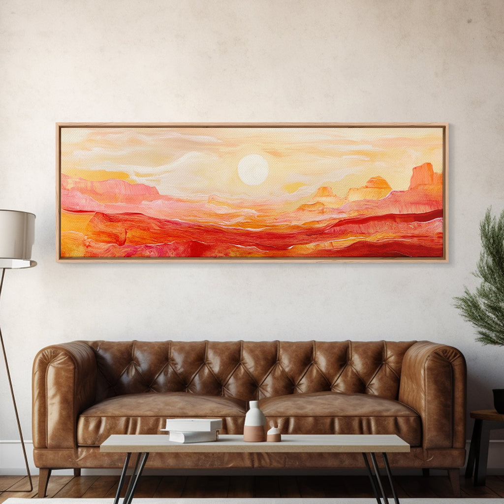 Desert Sunset Painting Warm Abstract Southwest Wall Art Minimalist Mountain Landscape Artwork Boho Home Decor Canvas Print