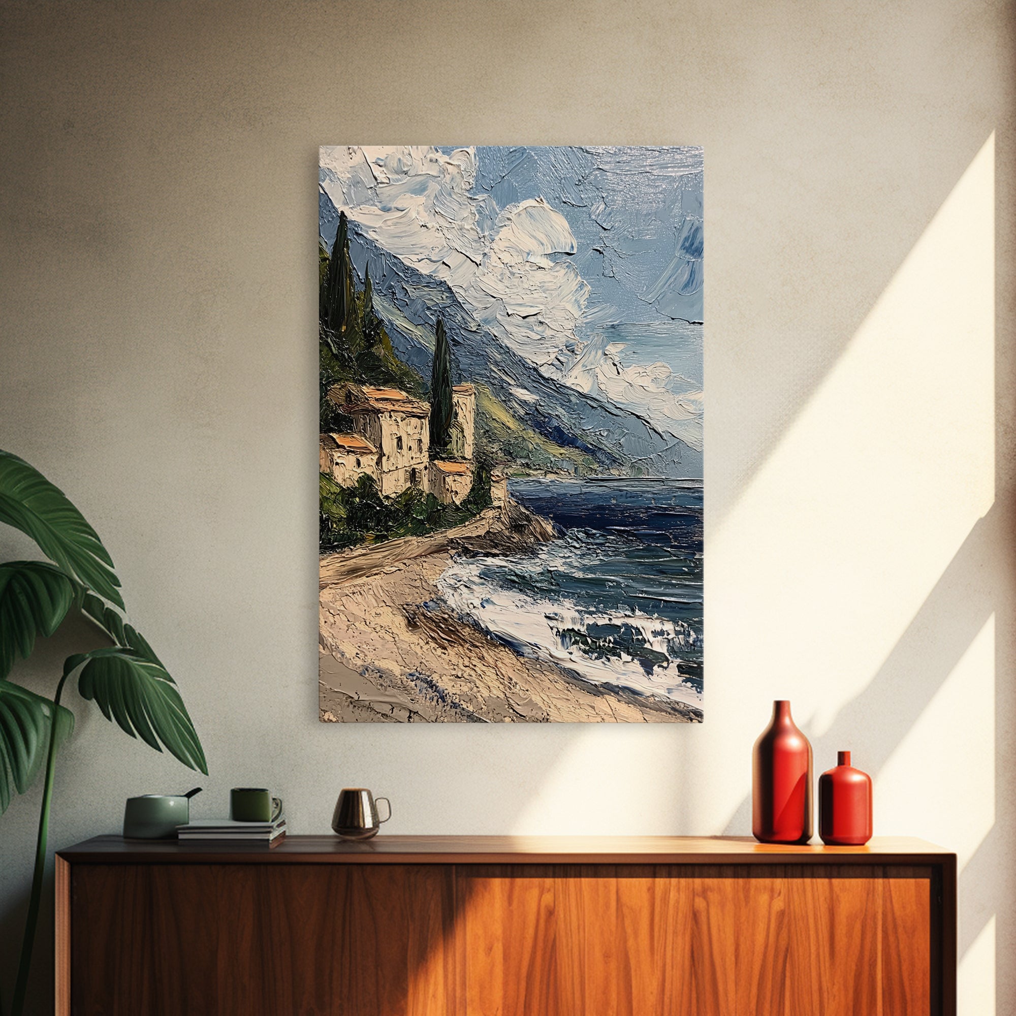 Italy Wall Art - Modern Minimalist Home Decor - Italian Seaside Seascape Print - Impasto Style Print - Home Decor