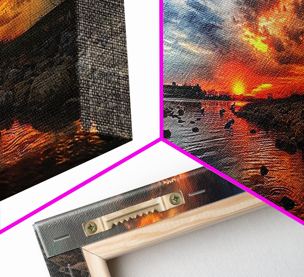 Sunset Over A Rocky River, Framed Canvas Print, Landscape Photography Style Wall Art, Beautiful Home Decor