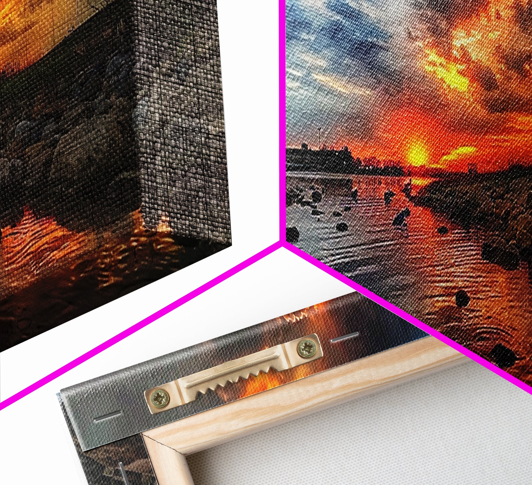 Sunset Over A Rocky River, Framed Canvas Print, Landscape Photography Style Wall Art, Beautiful Home Decor