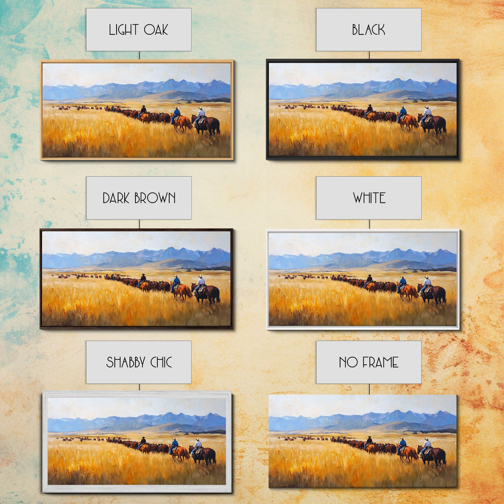 Cowboys Framed Canvas Print Western Country Horse Ride Scenic Art Large Landscape Wall Decor Ideal Holiday and Ranch Home Gift